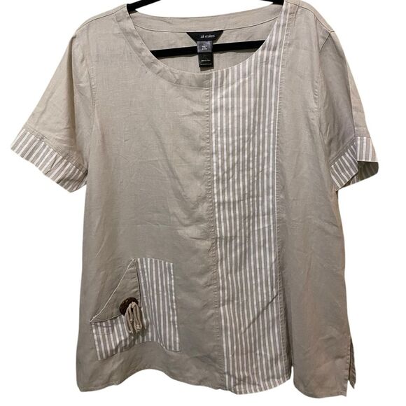 Ali Miles Lagenlook Linen Cotton Blend Oversized Top Coastal Quite Lux Artsy - Picture 1 of 9
